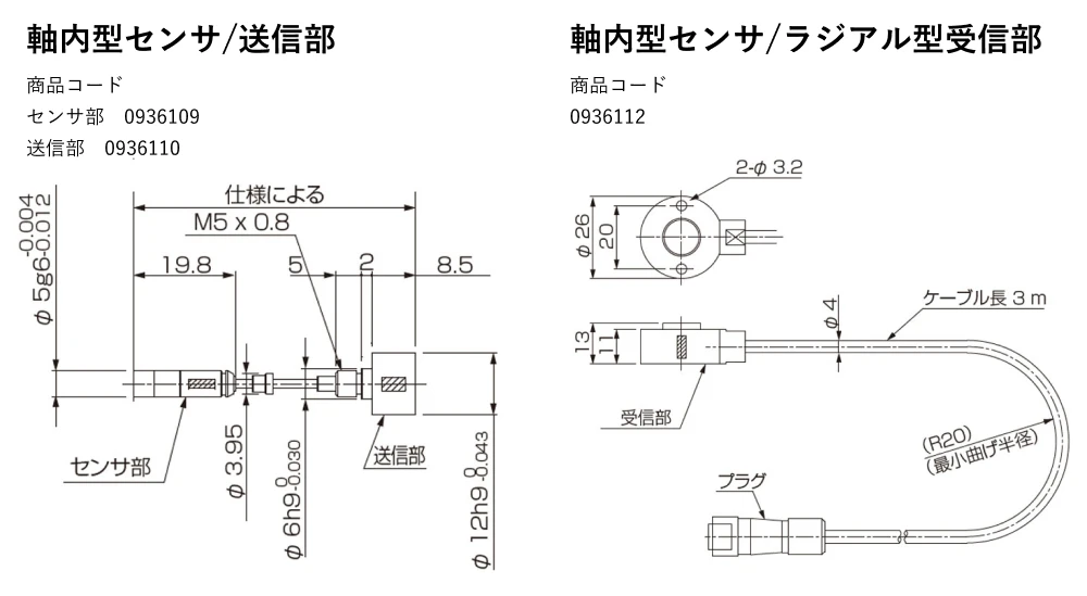 軸内型センサ/送信部 軸内型センサ/ラジアル型受信部